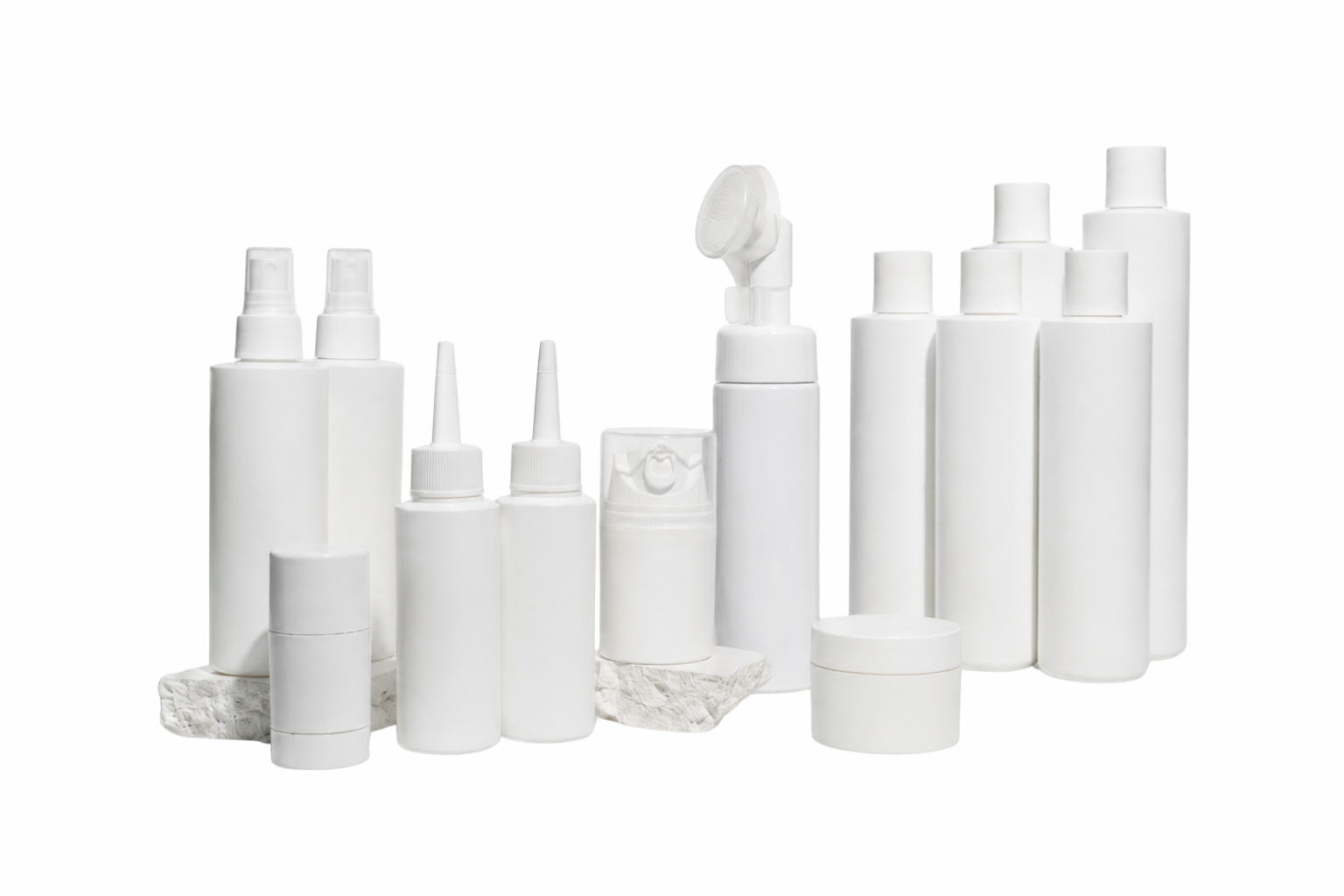 Selection of pet care packaging options including bottles, pumps, and sprays